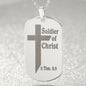 Soldier of Christ 2 Tim 2 3 Engraved Dog Tag Necklace Stainless Steel or 18k Gold w 24" Chain-Express Your Love Gifts