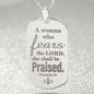 Proverbs 31 Woman of God Engraved Dog Tag Necklace Stainless Steel or 18k Gold w 24" Chain-Express Your Love Gifts