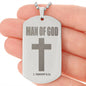 Man of God 1 Timothy 6.11 Engraved Dog Tag Necklace Stainless Steel or 18k Gold w 24" Chain-Express Your Love Gifts