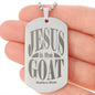 Jesus is the GOAT Matthew 28.18 Engraved Dog Tag Necklace Stainless Steel or 18k Gold w 24" Chain-Express Your Love Gifts
