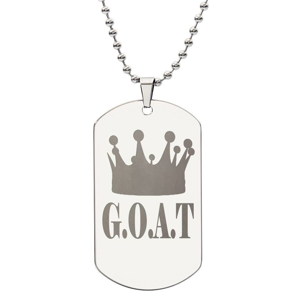 GOAT Greatest of All Time Engraved Dog Tag Necklace Stainless Steel or 18k Gold w 24" Chain-Express Your Love Gifts
