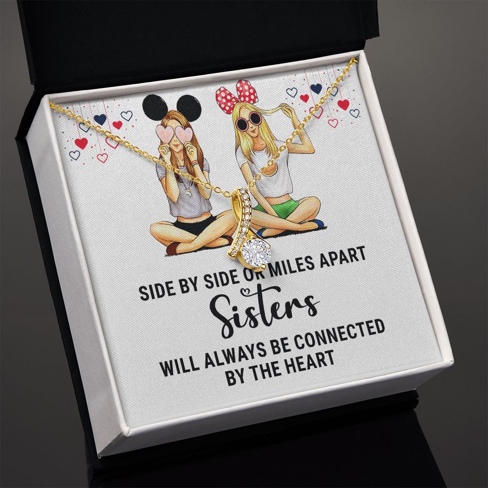 Sisters Connected by The Heart Alluring Ribbon Necklace-Express Your Love Gifts
