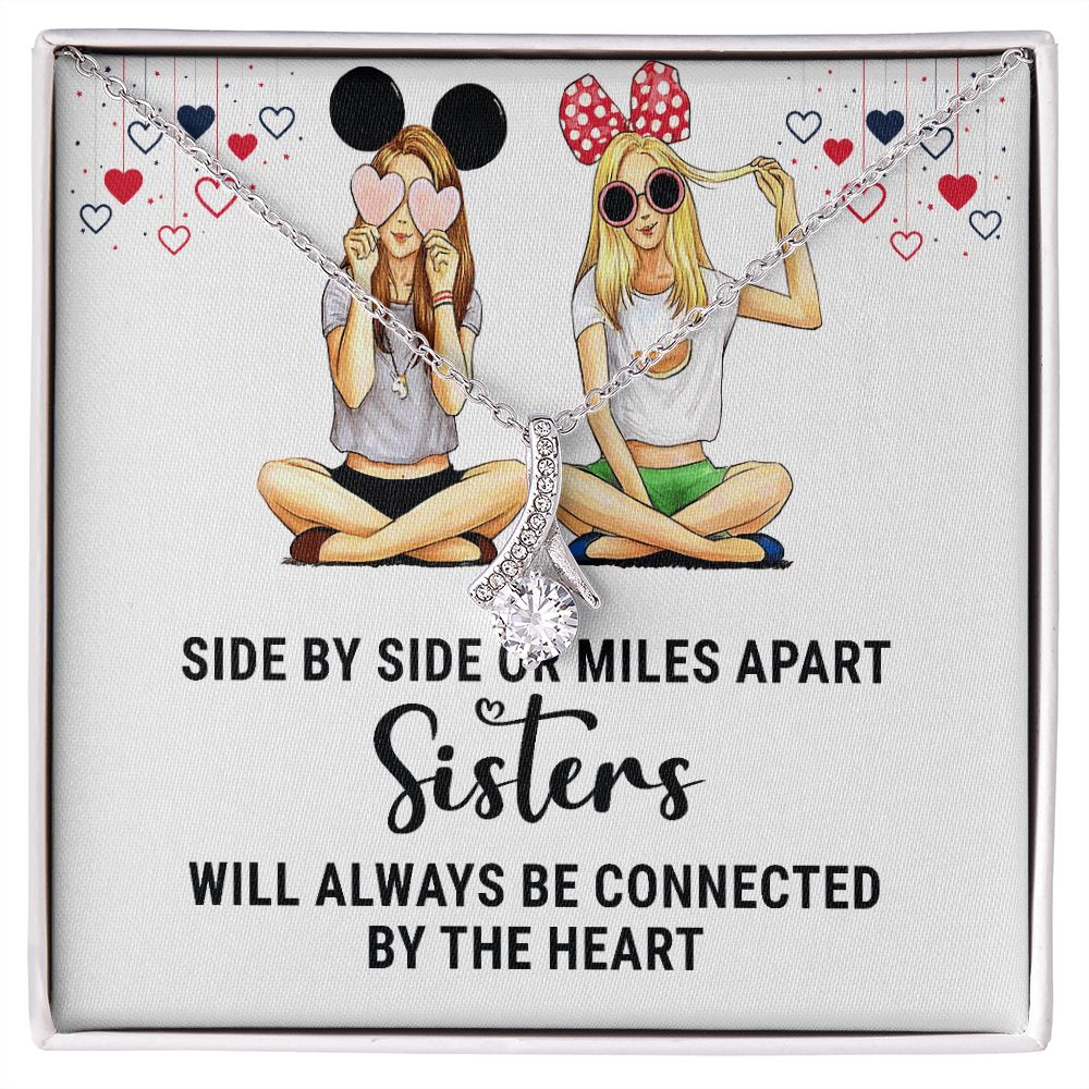 Sisters Connected by The Heart Alluring Ribbon Necklace-Express Your Love Gifts