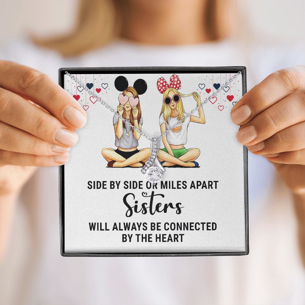 Sisters Connected by The Heart Alluring Ribbon Necklace-Express Your Love Gifts