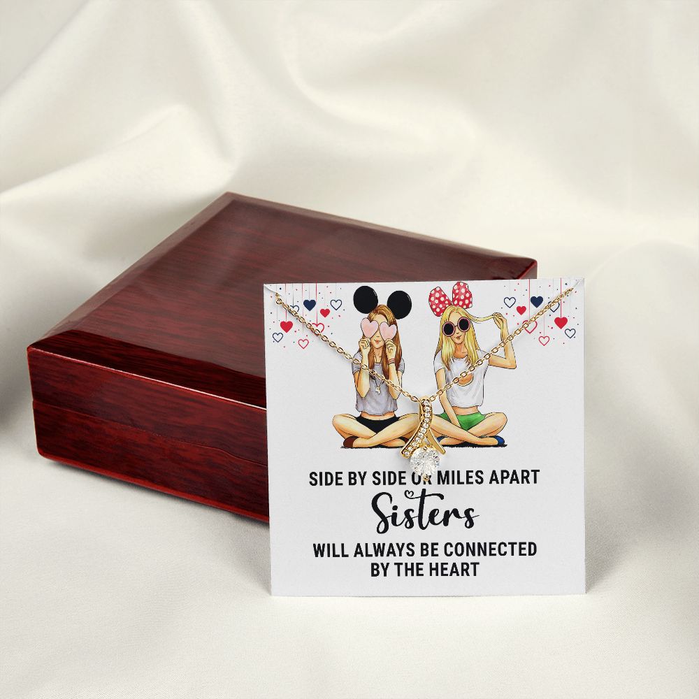 Sisters Connected by The Heart Alluring Ribbon Necklace-Express Your Love Gifts