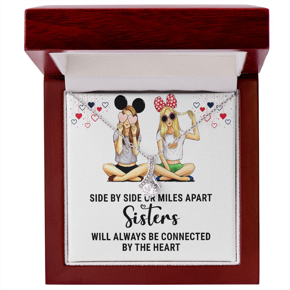 Sisters Connected by The Heart Alluring Ribbon Necklace-Express Your Love Gifts