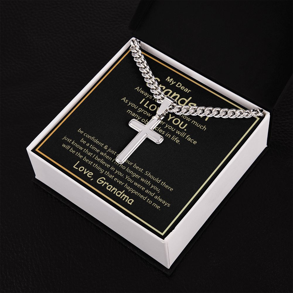 To My Grandson Always Remember How Much I Love You Personalized Steel Cross Cuban Link Chain-Express Your Love Gifts
