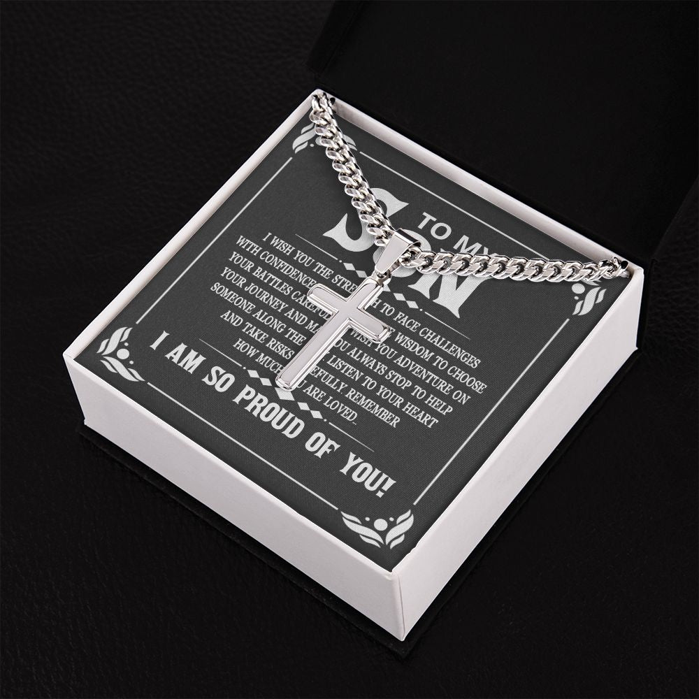 To My Son I Wish You the Strength to Face Challenges Personalized Steel Cross Cuban Link Chain-Express Your Love Gifts