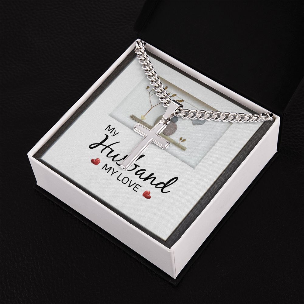 To My Husband My Love Personalized Steel Cross Cuban Link Chain-Express Your Love Gifts