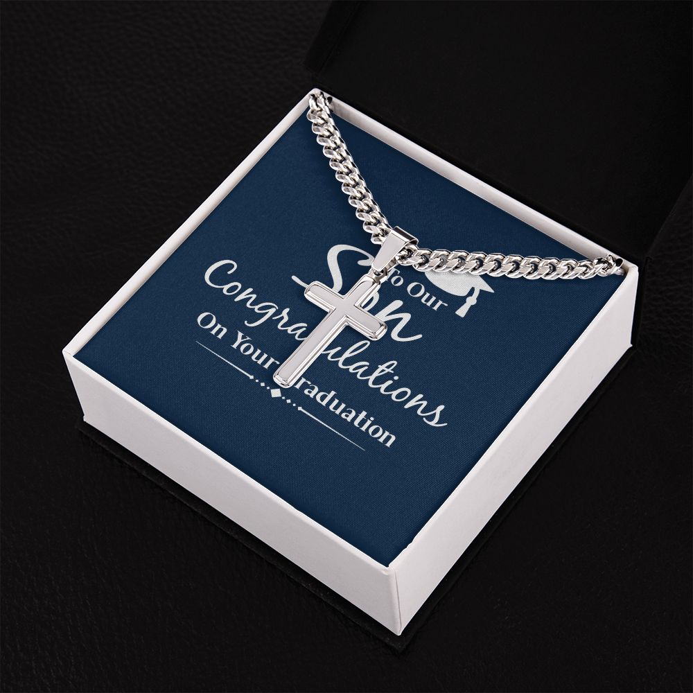 To Our Son Congratulations on Your Graduation Personalized Steel Cross Cuban Link Chain-Express Your Love Gifts