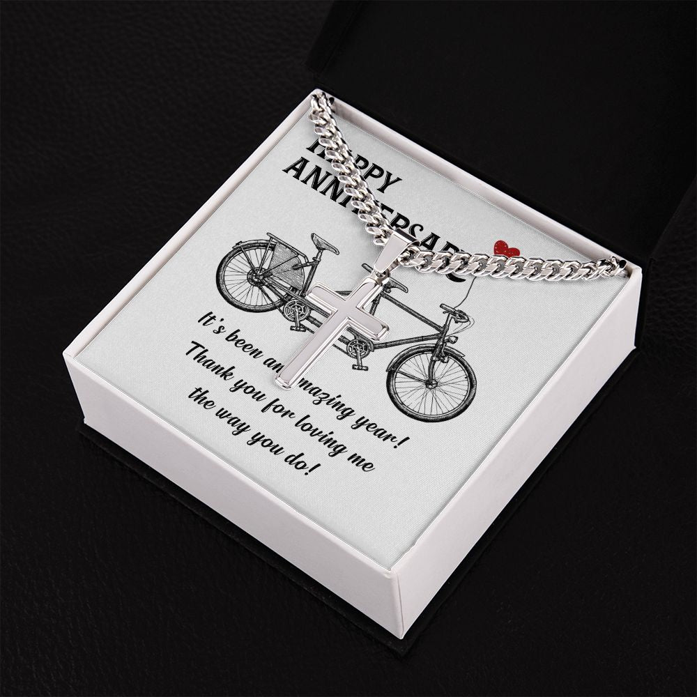 Happy Anniversary It's Been an Amazing Years Personalized Steel Cross Cuban Link Chain-Express Your Love Gifts