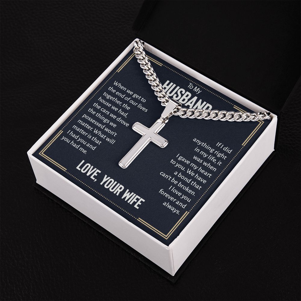 To My Husband When We Get to The End of Our Lives Personalized Steel Cross Cuban Link Chain-Express Your Love Gifts