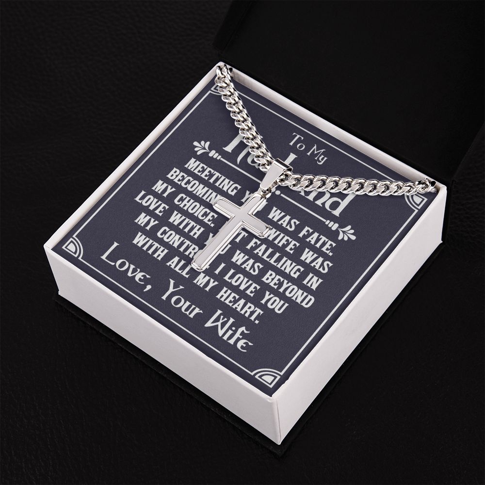 To My Husband Meeting You Was Fate Personalized Steel Cross Cuban Link Chain-Express Your Love Gifts