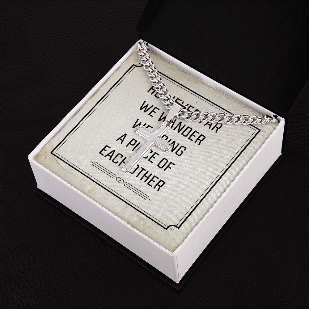 However Far We Wander Personalized Steel Cross Cuban Link Chain-Express Your Love Gifts