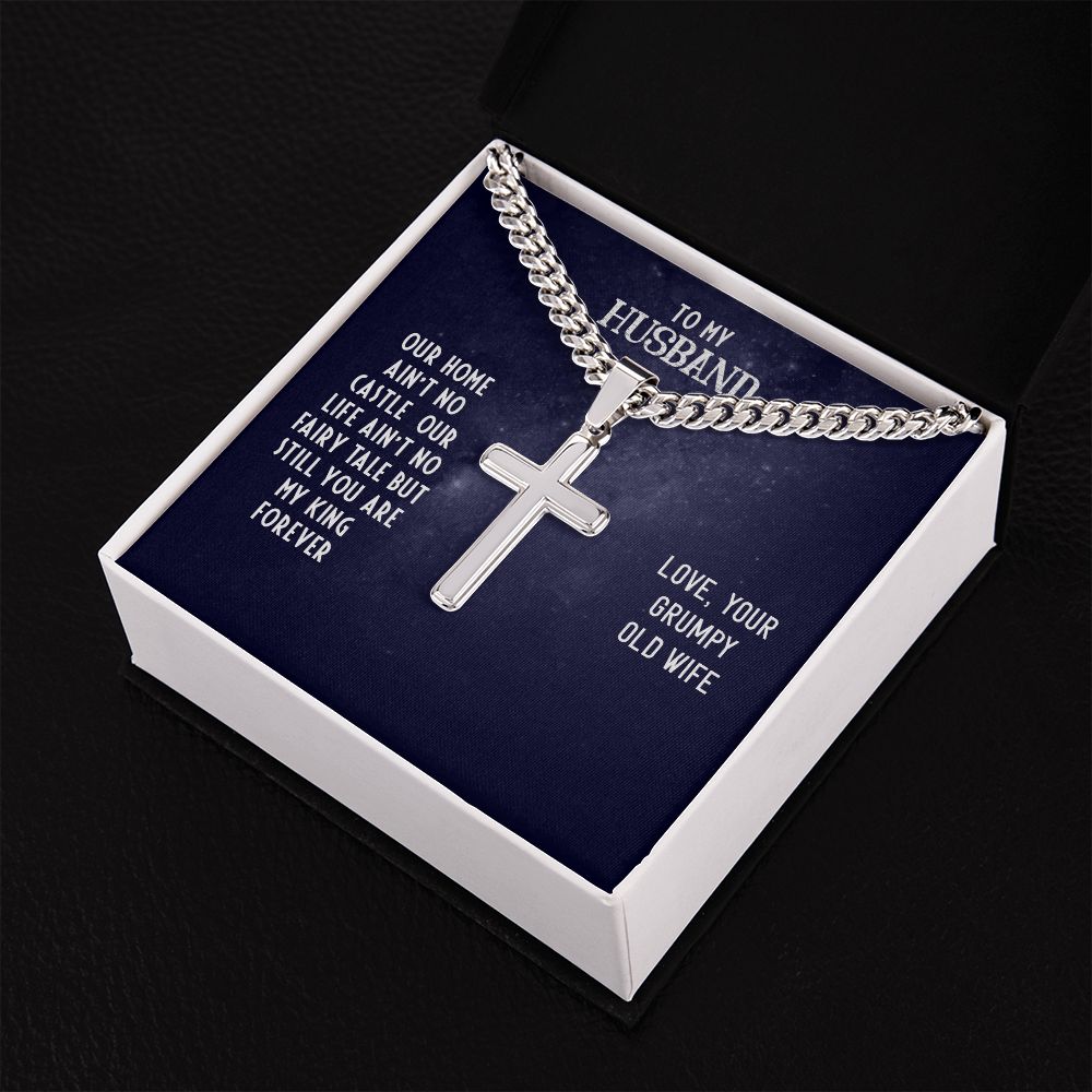 To My Husband Our Home Personalized Steel Cross Cuban Link Chain-Express Your Love Gifts