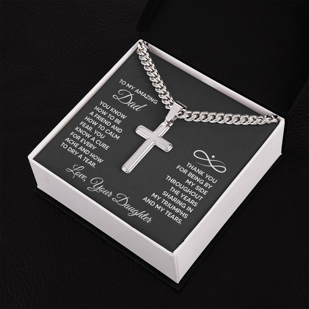 To My Dad You Know How to Be a Friend Personalized Steel Cross Cuban Link Chain-Express Your Love Gifts