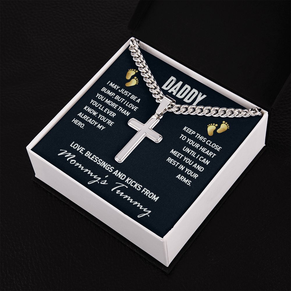 To My Dad I May Just be a Bump Personalized Steel Cross Cuban Link Chain-Express Your Love Gifts