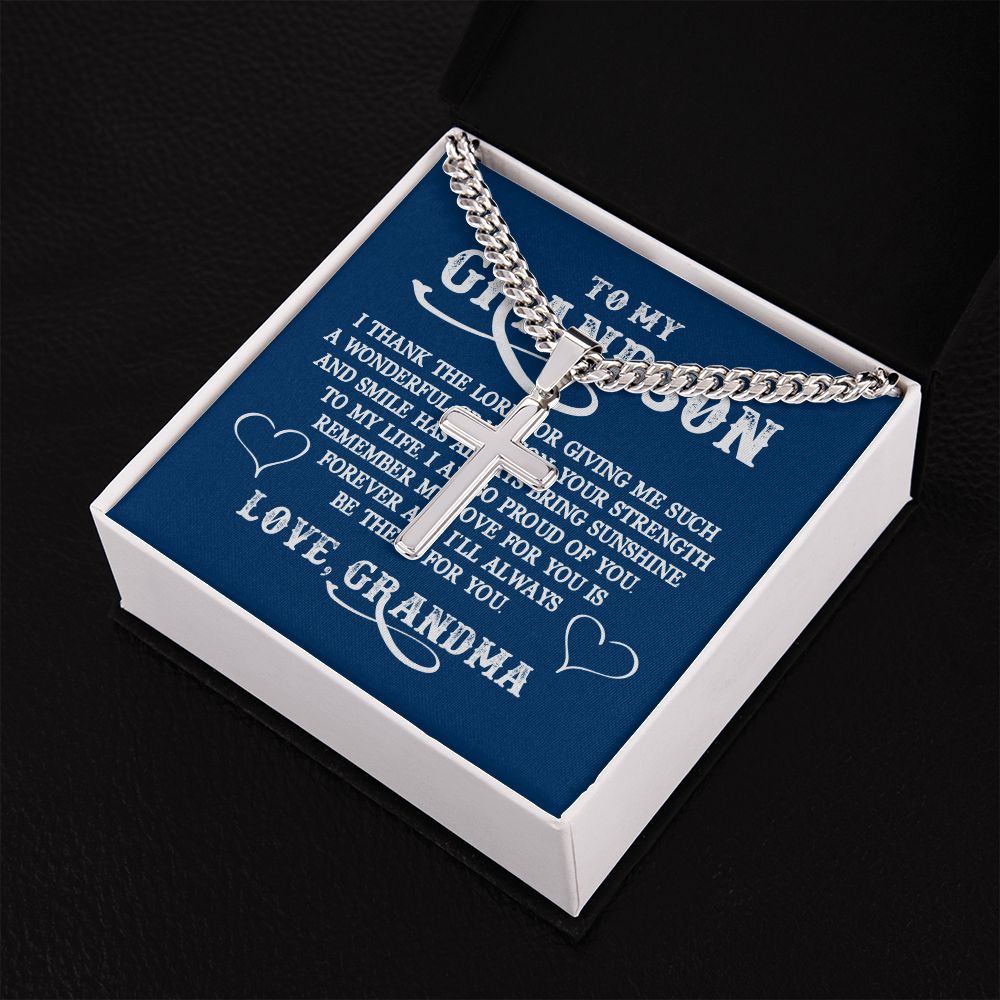 To My GrandSon I Thank The Lord For Giving Me You Personalized Steel Cross Cuban Link Chain-Express Your Love Gifts