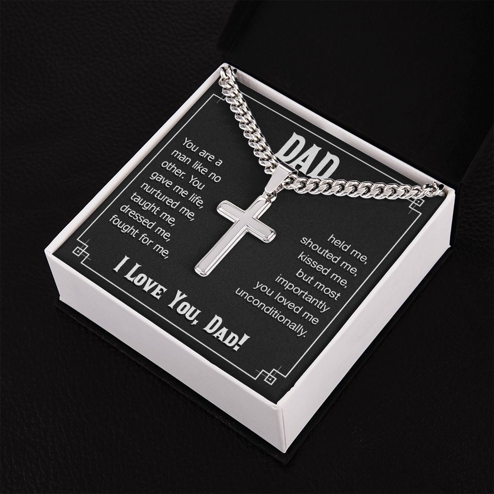 To My Dad You Are a Man Like no Other Personalized Steel Cross Cuban Link Chain-Express Your Love Gifts