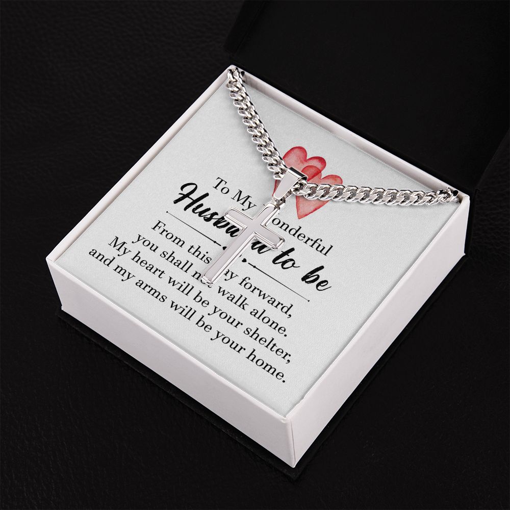 To My Husband To Be Personalized Steel Cross Cuban Link Chain-Express Your Love Gifts
