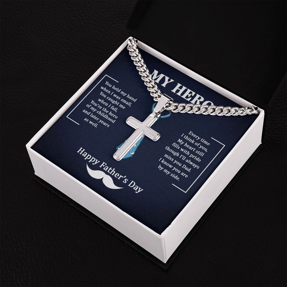 To My Dad My Hero Personalized Steel Cross Cuban Link Chain-Express Your Love Gifts