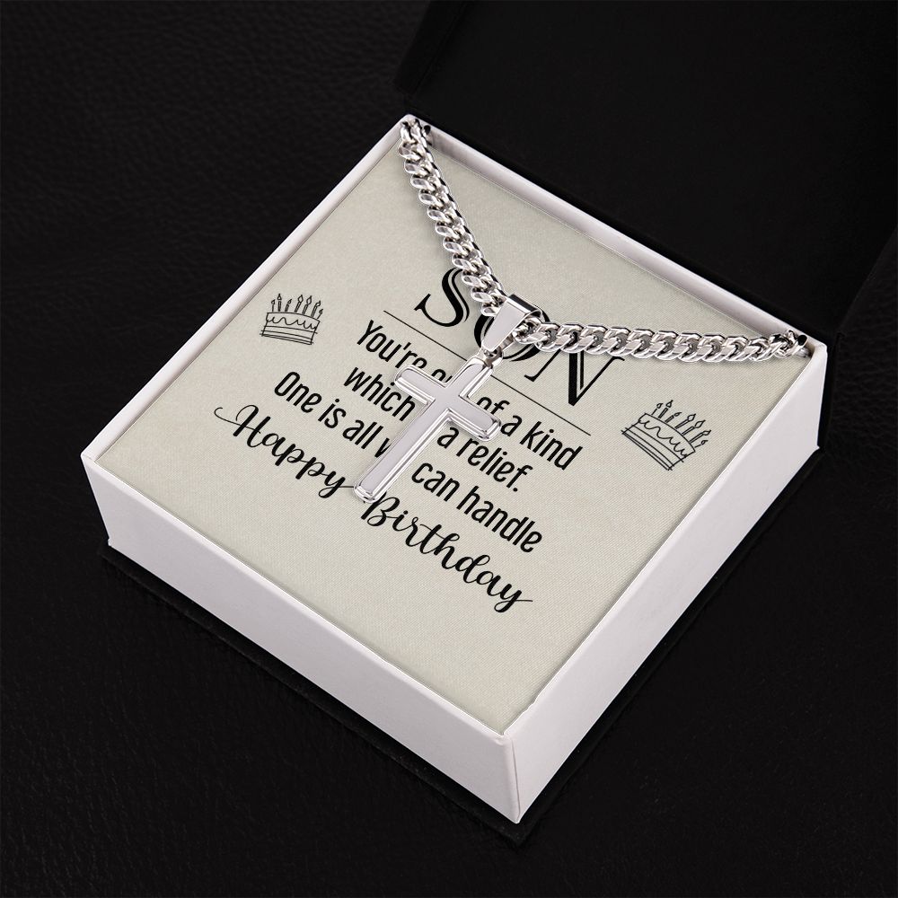 To My Son You're One of a Kind Personalized Steel Cross Cuban Link Chain-Express Your Love Gifts