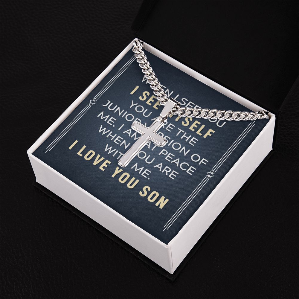 To My Son When I See You Personalized Steel Cross Cuban Link Chain-Express Your Love Gifts