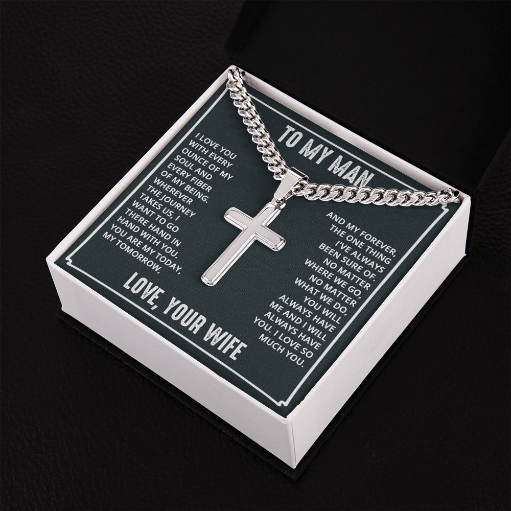 To My Husband I Love You With Every Ounce Personalized Steel Cross Cuban Link Chain-Express Your Love Gifts