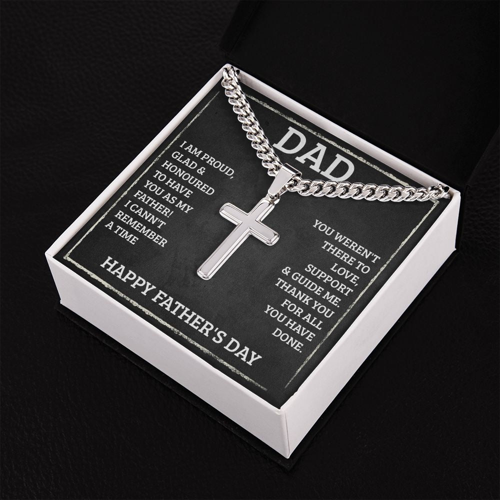 To My Dad I'm Proud Personalized Steel Cross Cuban Link Chain-Express Your Love Gifts