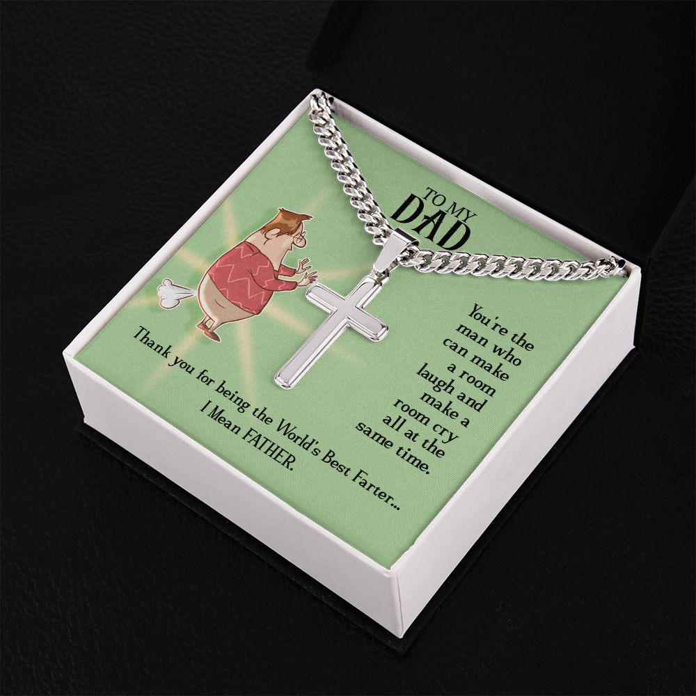 To My Dad You're The Man Personalized Steel Cross Cuban Link Chain-Express Your Love Gifts