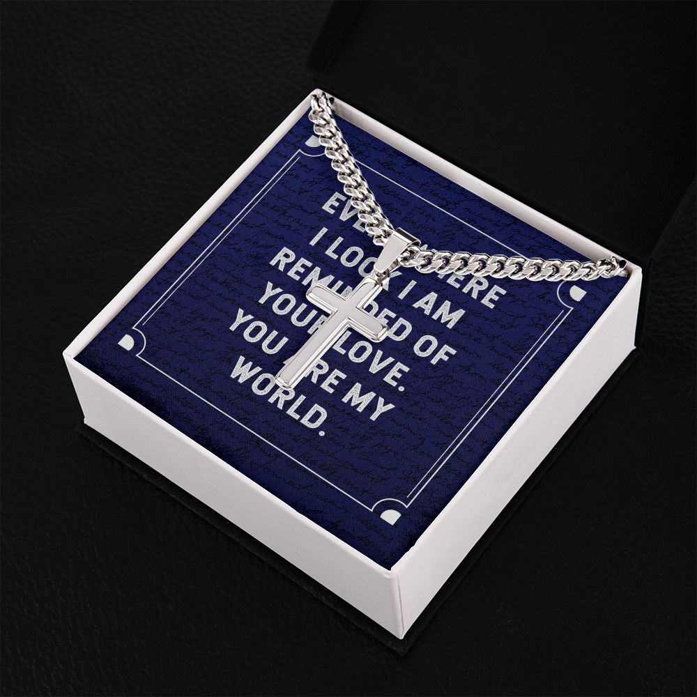 Everywhere I Look Personalized Steel Cross Cuban Link Chain-Express Your Love Gifts