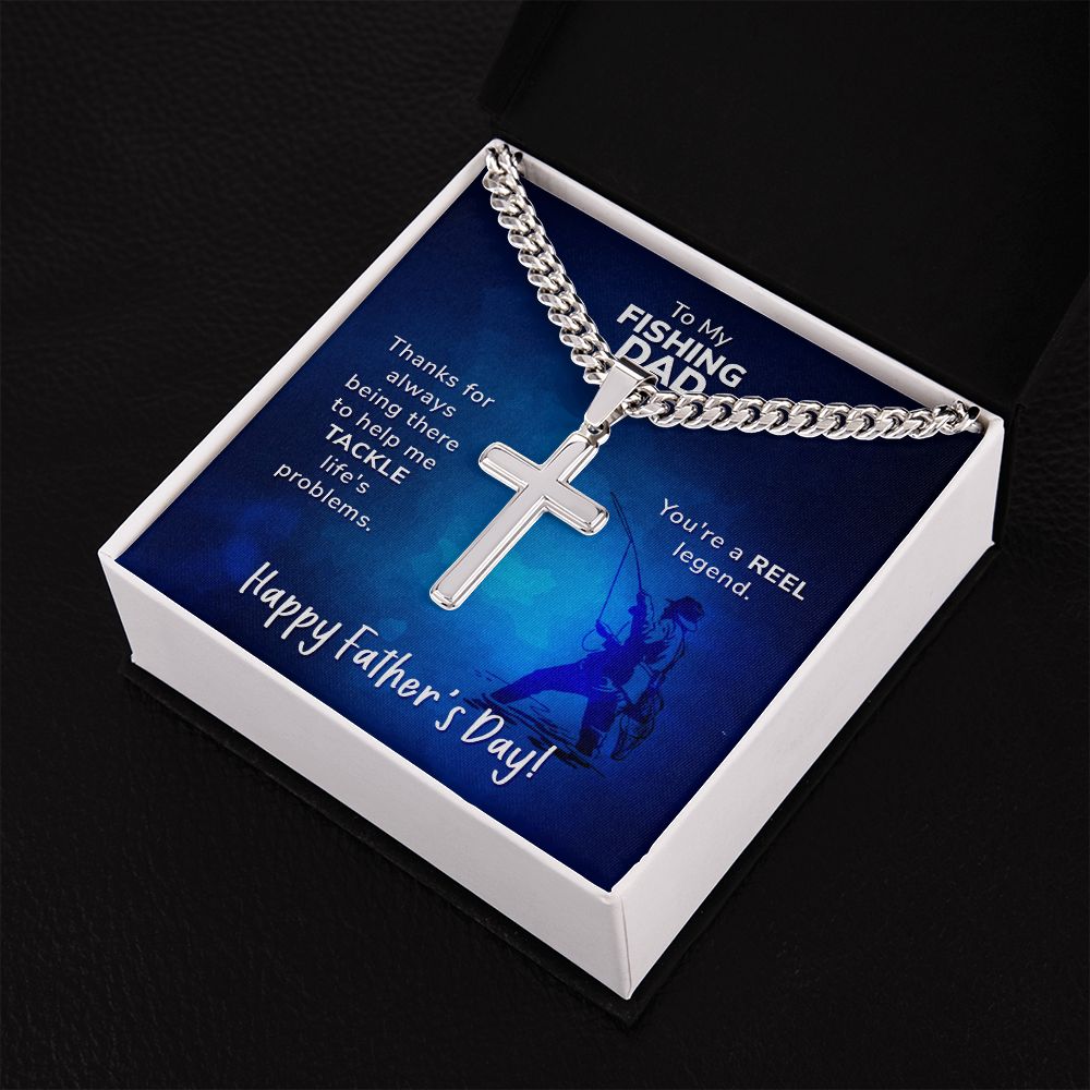 To My Dad Thanks For Always Being There Personalized Steel Cross Cuban Link Chain-Express Your Love Gifts