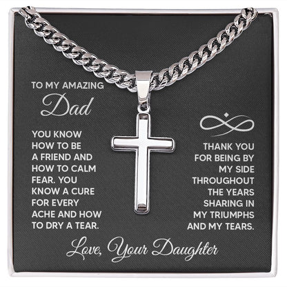 To My Dad You Know How to Be a Friend Personalized Steel Cross Cuban Link Chain-Express Your Love Gifts