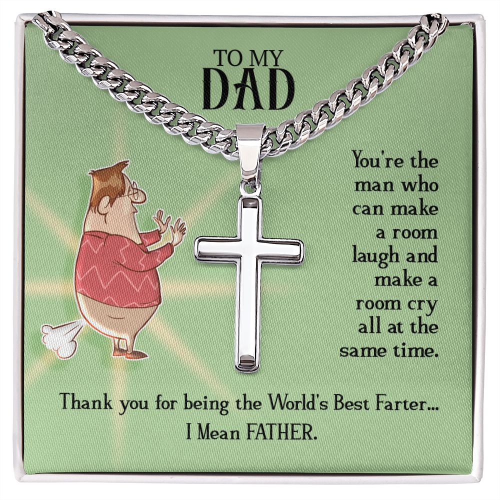To My Dad You're The Man Personalized Steel Cross Cuban Link Chain-Express Your Love Gifts
