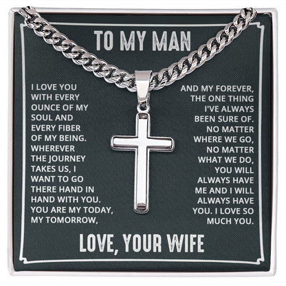 To My Husband I Love You With Every Ounce Personalized Steel Cross Cuban Link Chain-Express Your Love Gifts