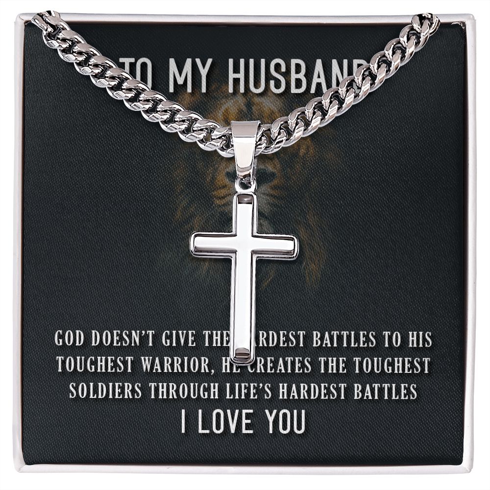 To My Husband God Doesn't Give Personalized Steel Cross Cuban Link Chain-Express Your Love Gifts