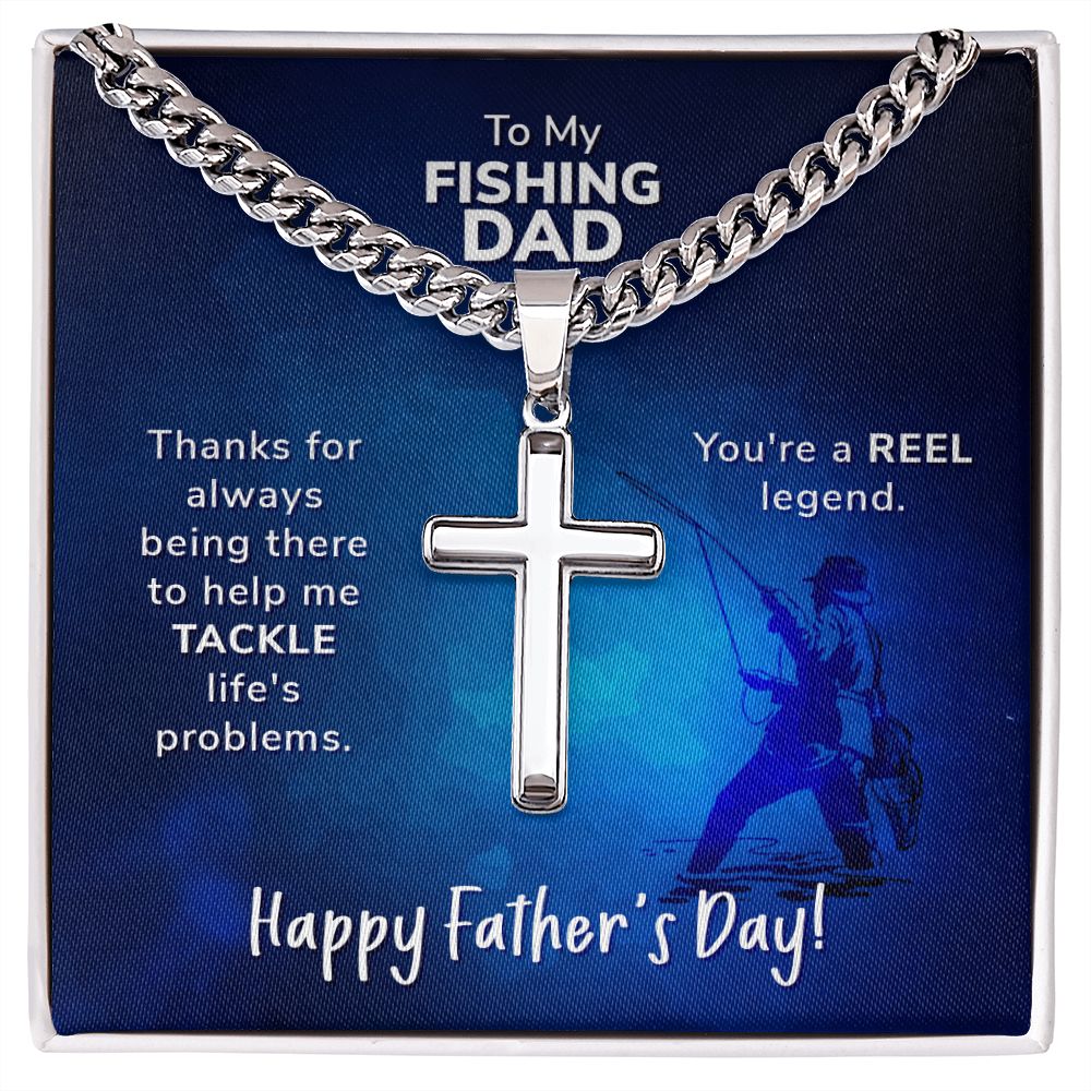 To My Dad Thanks For Always Being There Personalized Steel Cross Cuban Link Chain-Express Your Love Gifts