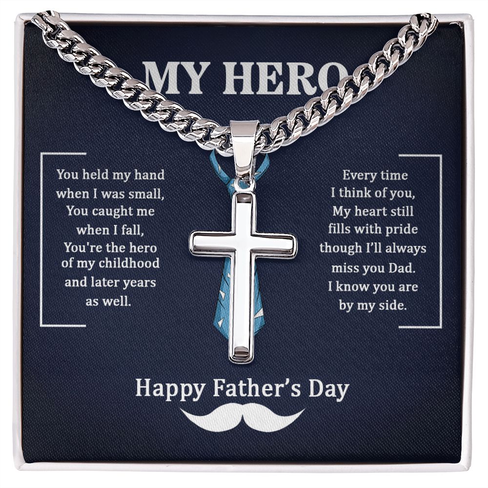 To My Dad My Hero Personalized Steel Cross Cuban Link Chain-Express Your Love Gifts