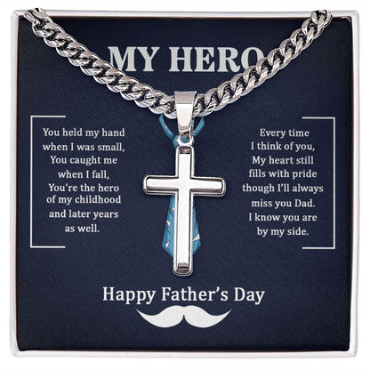 To My Dad My Hero Personalized Steel Cross Cuban Link Chain-Express Your Love Gifts
