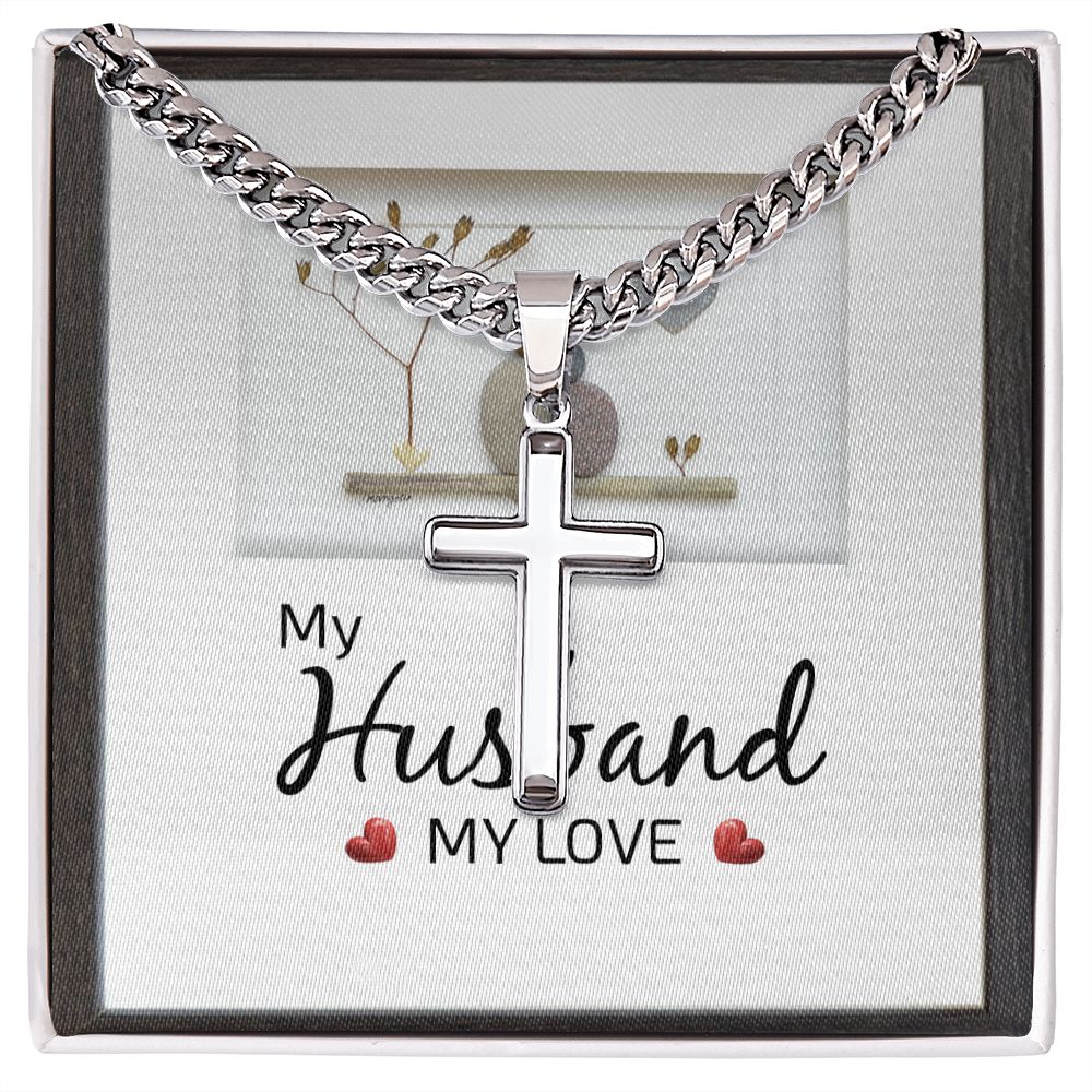 To My Husband My Love Personalized Steel Cross Cuban Link Chain-Express Your Love Gifts