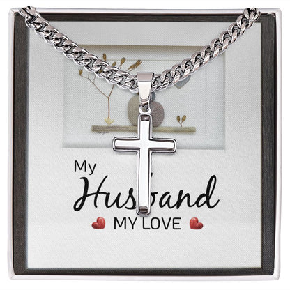 To My Husband My Love Personalized Steel Cross Cuban Link Chain-Express Your Love Gifts