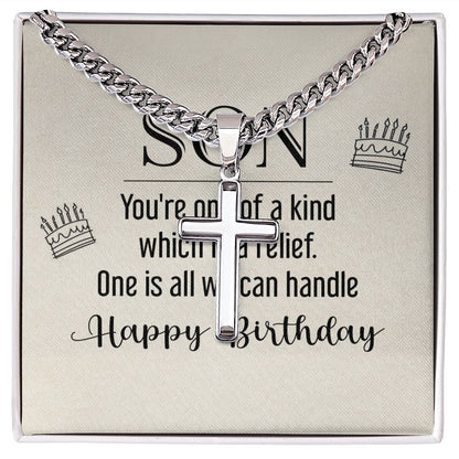 To My Son You're One of a Kind Personalized Steel Cross Cuban Link Chain-Express Your Love Gifts