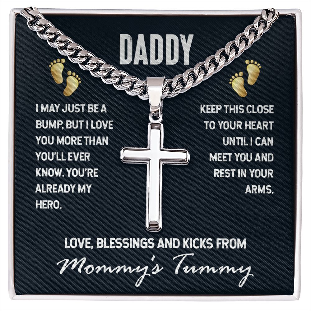 To My Dad I May Just be a Bump Personalized Steel Cross Cuban Link Chain-Express Your Love Gifts
