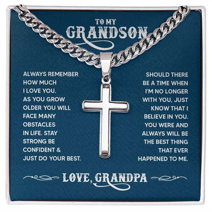 To My Grandson Always Remember How Much I Love You Personalized Steel Cross Cuban Link Chain-Express Your Love Gifts