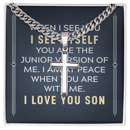 To My Son When I See You Personalized Steel Cross Cuban Link Chain-Express Your Love Gifts