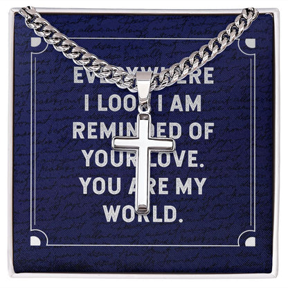 Everywhere I Look Personalized Steel Cross Cuban Link Chain-Express Your Love Gifts