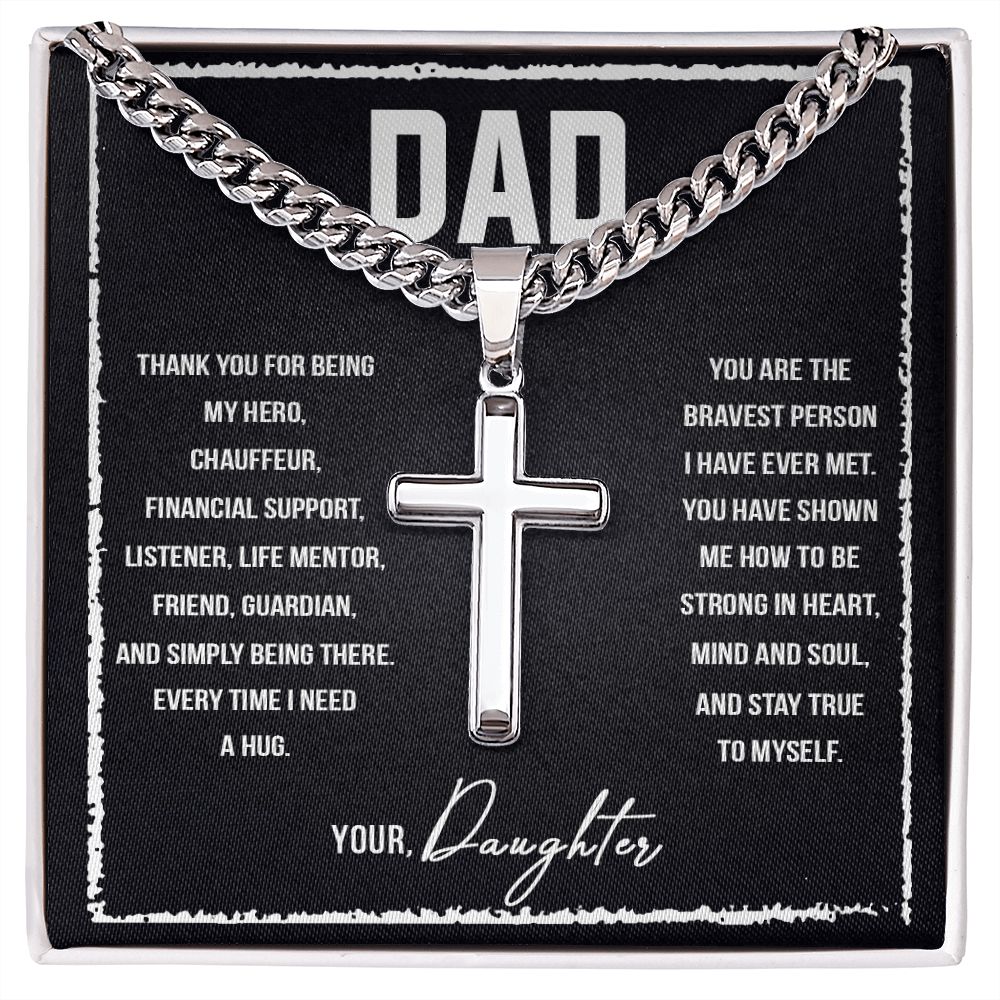 To My Dad I Love You So Much Personalized Steel Cross Cuban Link Chain-Express Your Love Gifts