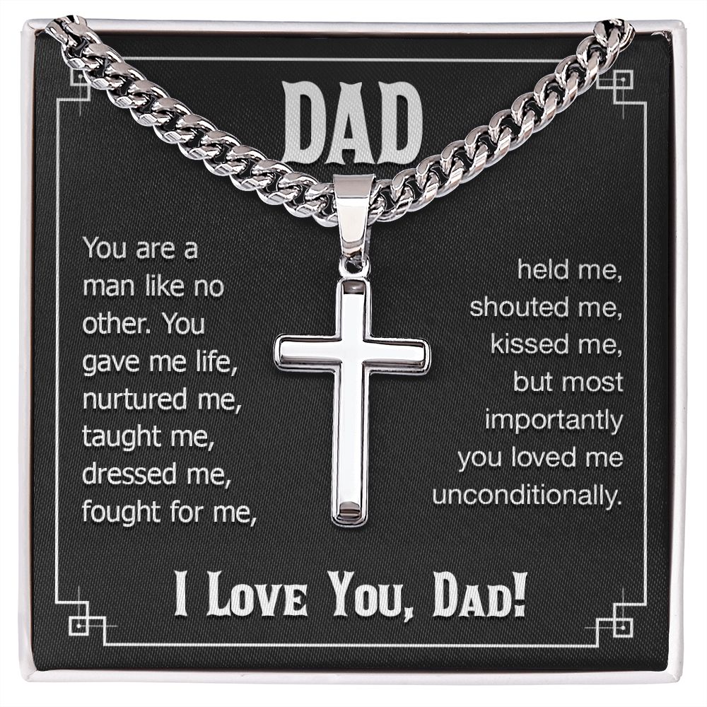 To My Dad You Are a Man Like no Other Personalized Steel Cross Cuban Link Chain-Express Your Love Gifts