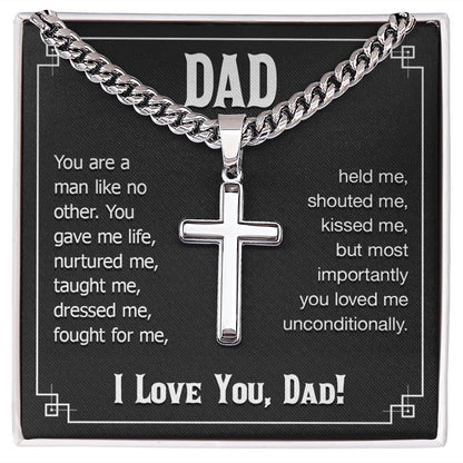 To My Dad You Are a Man Like no Other Personalized Steel Cross Cuban Link Chain-Express Your Love Gifts