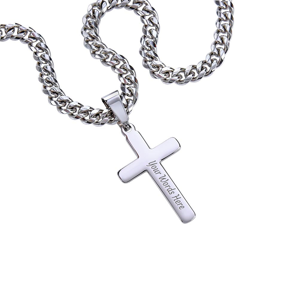 To My Dad I Love You So Much Personalized Steel Cross Cuban Link Chain-Express Your Love Gifts